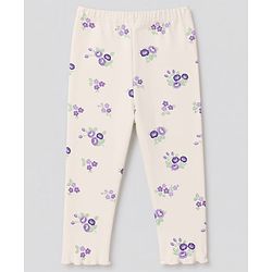 Babyhug Cotton Elastane Lycra Knit Full Length Leggings With Polka Dot & Floral Print Pack of 3 - Beige, Purple & Pink
