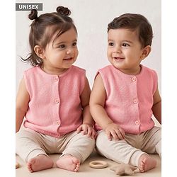 Babyhug Knit Front Open Sweater with Sleeveless in Pink