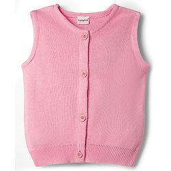 Babyhug Knit Front Open Sweater with Sleeveless in Pink