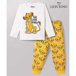 Babyhug Disney 100% Cotton Knit Full Sleeves T-Shirt & Pyjama Night Suit With Lion King Graphic - Yellow