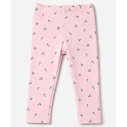 Babyhug Cotton Elastane Lycra Knit Solid Floral Printed Leggings Female Pack of 3 - Pink Red
