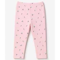 Babyhug Cotton Elastane Lycra Knit Solid Floral Printed Leggings Female Pack of 3 - Pink Red