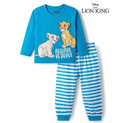 Babyhug Disney Single Jersey Knit Full Sleeves Co-Ords T-Shirt & Pyjama Night Suit with Lion King Print - Aqua Blue