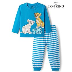 Babyhug Disney Single Jersey Knit Full Sleeves Co-Ords T-Shirt & Pyjama Night Suit with Lion King Print - Aqua Blue