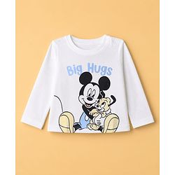 Babyhug Disney 100% Cotton Single Jersey Knit Full Sleeves T-Shirt & Pajama Night Suit with Mickey Mouse Graphic Print - White & Light Blue