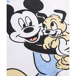 Babyhug Disney 100% Cotton Single Jersey Knit Full Sleeves T-Shirt & Pajama Night Suit with Mickey Mouse Graphic Print - White & Light Blue