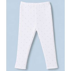 Babyhug Cotton Lycra Knit Full Length Leggings With Floral & Polka Dots Print Pack of 3 - Pink, White & Green