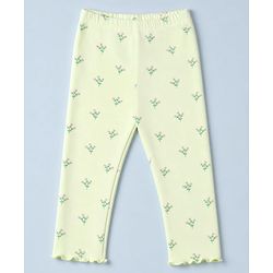 Babyhug Cotton Lycra Knit Full Length Leggings With Floral & Polka Dots Print Pack of 3 - Pink, White & Green