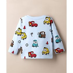 Babyhug Disney 100% Cotton Single Jersey Knit Full Sleeves Co-ord T-Shirt & Pajama Night Suit with Cars Graphic Print Pack of 2 - Light Blue & White
