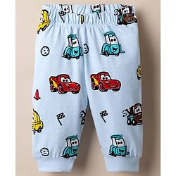 Babyhug Disney 100% Cotton Single Jersey Knit Full Sleeves Co-ord T-Shirt & Pajama Night Suit with Cars Graphic Print Pack of 2 - Light Blue & White