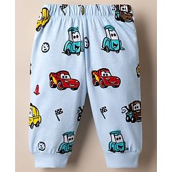 Babyhug Disney 100% Cotton Single Jersey Knit Full Sleeves Co-ord T-Shirt & Pajama Night Suit with Cars Graphic Print Pack of 2 - Light Blue & White
