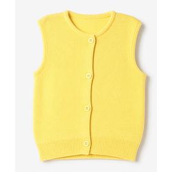 Babyhug Knit Sleeveless Front Open Sweater - Yellow