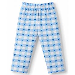 Babyhug Disney Single Jersey Knit Full Sleeves T-Shirt & Checks Pyjama Night Suit with Mickey Mouse Graphics - Light Blue