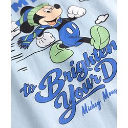 Babyhug Disney Single Jersey Knit Full Sleeves T-Shirt & Checks Pyjama Night Suit with Mickey Mouse Graphics - Light Blue