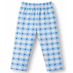 Babyhug Disney Single Jersey Knit Full Sleeves T-Shirt & Checks Pyjama Night Suit with Mickey Mouse Graphics - Light Blue