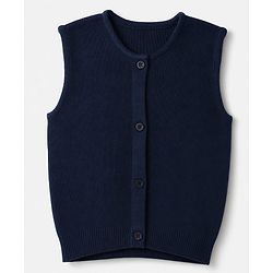 Babyhug Knit Sleeveless Front Open Sweater - Navy Blue