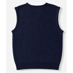 Babyhug Knit Sleeveless Front Open Sweater - Navy Blue