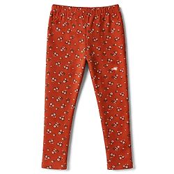 Babyhug Cotton Elastane Knit Full Length Lycra Leggings With Floral Print Pack of 3 - Red Pink Cream