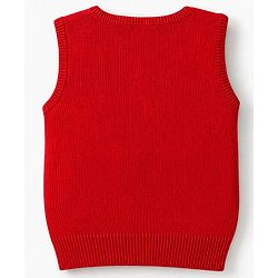 Babyhug Knit Sleeveless Solid Front Open Sweater - Red