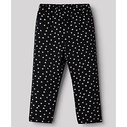 Babyhug Cotton Lycra Elastane Knit Slim Fit Full Length Leggings with Hearts, Floral & Polka Dots Print Pack of 3 - White, Black & Light Green