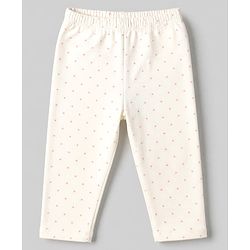 Babyhug Cotton Lycra Elastane Knit Slim Fit Full Length Leggings with Hearts, Floral & Polka Dots Print Pack of 3 - White, Black & Light Green