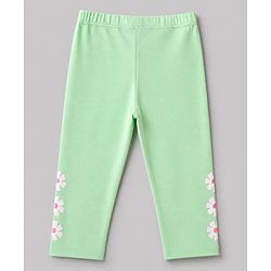 Babyhug Cotton Lycra Elastane Knit Slim Fit Full Length Leggings with Hearts, Floral & Polka Dots Print Pack of 3 - White, Black & Light Green