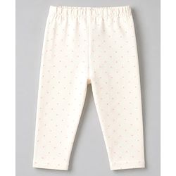 Babyhug Cotton Lycra Elastane Knit Slim Fit Full Length Leggings with Hearts, Floral & Polka Dots Print Pack of 3 - White, Black & Light Green