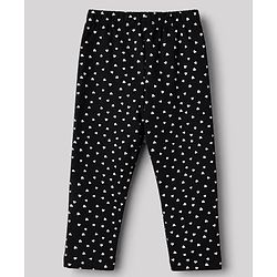 Babyhug Cotton Lycra Elastane Knit Slim Fit Full Length Leggings with Hearts, Floral & Polka Dots Print Pack of 3 - White, Black & Light Green