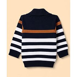 Babyhug Knit Full Sleeves Striped Sweater Set - Navy Blue