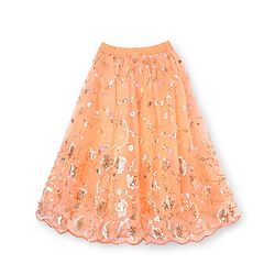 Babyhug Net Woven Sleeveless Chanderi Lehenga Choli and Dupatta Set With  Floral Embroidery & Sequin Detailing - Peach