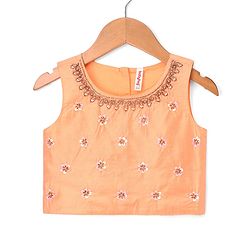 Babyhug Net Woven Sleeveless Chanderi Lehenga Choli and Dupatta Set With  Floral Embroidery & Sequin Detailing - Peach