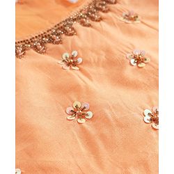 Babyhug Net Woven Sleeveless Chanderi Lehenga Choli and Dupatta Set With  Floral Embroidery & Sequin Detailing - Peach