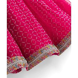 Babyhug Net Woven Sleeveless Chanderi Embroidered Lehenga Choli & Dupatta Set - Fuchsia