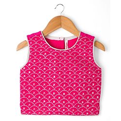Babyhug Net Woven Sleeveless Chanderi Embroidered Lehenga Choli & Dupatta Set - Fuchsia