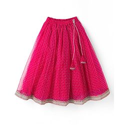 Babyhug Net Woven Sleeveless Chanderi Embroidered Lehenga Choli & Dupatta Set - Fuchsia