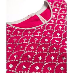 Babyhug Net Woven Sleeveless Chanderi Embroidered Lehenga Choli & Dupatta Set - Fuchsia