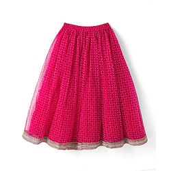 Babyhug Net Woven Sleeveless Chanderi Embroidered Lehenga Choli & Dupatta Set - Fuchsia