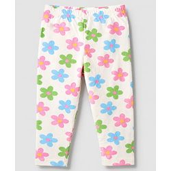 Babyhug Cotton Lycra Elastane Knit Slim Fit Full Length Solid Leggings with Floral Print Pack of 3 - White, Lilac & Light Blue