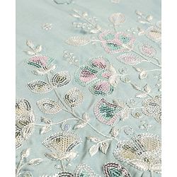 Babyhug Woven Full Sleeves Floral Embroidered & Sequin Detailing Kurta Pyjama Set - Sea Green