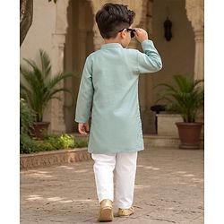 Babyhug Woven Full Sleeves Floral Embroidered & Sequin Detailing Kurta Pyjama Set - Sea Green