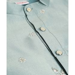 Babyhug Woven Full Sleeves Floral Embroidered & Sequin Detailing Kurta Pyjama Set - Sea Green