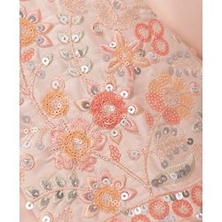 Babyhug Woven Solid Kurta Pyjama Set With Floral Sequin Embroidered Jacket - Peach