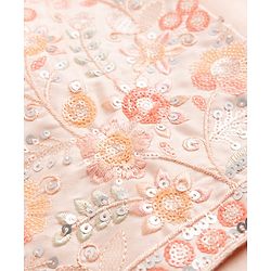 Babyhug Woven Solid Kurta Pyjama Set With Floral Sequin Embroidered Jacket - Peach