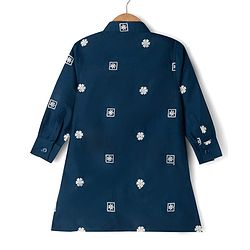 Babyhug Woven Full Sleeves Floral Embroidered Kurta & Pyjama Set With Jacket - Teal Blue