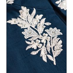 Babyhug Woven Full Sleeves Floral Embroidered Kurta & Pyjama Set With Jacket - Teal Blue