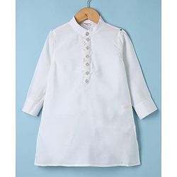 Babyhug Woven Full Sleeves Solid Kurta & Pyjama Set With Floral Sequinned & Embroidered Jacket - White