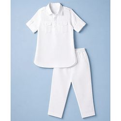 Babyhug Woven Rayon Full Sleeves Solid Pathani Kurta Pyjama Set - White