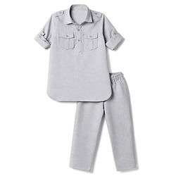 Babyhug Rayon Woven Full Sleeves Solid Pathani Kurta Pyjama Set - Grey