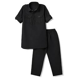 Babyhug Rayon Woven Full Length Solid Pathani Kurta Pyjama Set - Black