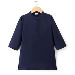 Babyhug Woven Full Sleeves Solid Colour Kurta Dhoti  Set with Sequinned &  Embroidered Jacket - Navy